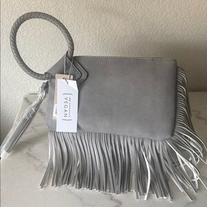Gray Fringe Women's Vegan Leather with Braided Handle